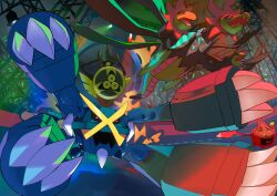  absurdres aegislash alternate_color berry_(pokemon) black_sclera choice_scarf claws colored_sclera dragon fangs floating highres holding holding_shield hydra hydreigon mega_metagross mega_pokemon metagross metal_skin microwave multiple_heads no_humans one-eyed open_mouth pokemon pokemon_(creature) pokemon_battle pokemon_champions pokemon_focus red_eyes rotom rotom_(heat) shield shiny_pokemon sitrus_berry sword violet_eyes w0ch1en weapon yellow_eyes 