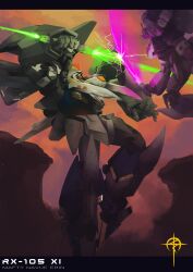  absurdres alyzeus aonesteaksaucee aura battle earth_federation earth_federation_space_forces flying gundam gundam:_hathaway's_flash highres mafti_nabiyu_erin mecha mecha_focus mobile_suit no_humans nu_gundam_mp_type robot saberstaff science_fiction v-fin xi_gundam 