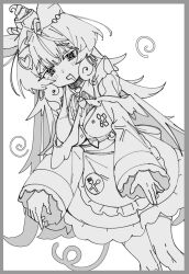  1girl @_@ amaton707 animal_ears apron blush breasts character_request copyright_request dress drooling frills greyscale hair_intakes hair_ornament heart heart_hair_ornament highres long_hair long_sleeves looking_at_viewer monochrome mouth_drool necktie open_mouth solo very_long_hair virtual_youtuber 