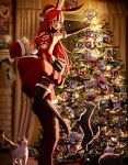  breasts cat christmas christmas_ornaments christmas_tree clickdraws couple dog hat highres large_breasts open_mouth redhead santa_hat skirt smile 