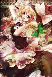  1girl apron black_dress black_ribbon blonde_hair braid commentary_request dress hair_ribbon hat kirisame_marisa kyoma_(yellowxcake) ribbon short_sleeves touhou undershirt white_ribbon witch_hat 
