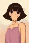  1girl bob_cut brown_eyes brown_hair camisole flipped_hair ixola looking_at_viewer original outdoors pink_camisole sleeveless upper_body 