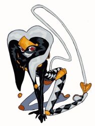  1boy androgynous commentary_request demon_tail hat highres jester jester_cap original red_eyes smile suzukisan1515 tail white_background 