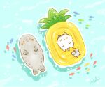  afloat animal cat ccmakiart fish food fruit inflatable_raft inflatable_toy lying marine_day mouse no_humans ocean on_back original pineapple seal_(animal) summer 