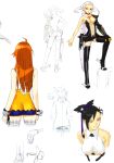  :d absurdres ass back bakuretsu_tenshi bangs bare_back bare_shoulders black_hair black_legwear boots bouncing_breasts braid breasts bust center_opening chaps character_sheet choker cleavage cowboy_hat directional_arrow from_behind hair_ornament hair_ribbon hakua_ugetsu halterneck hand_on_thigh hat high_heels highres holster lace lace-trimmed_thighhighs large_breasts leg_lift lineart long_hair looking_at_viewer looking_away maria_(bakuretsu_tenshi) meg megumi midriff miniskirt monochrome multiple_girls navel no_bangs no_bra official_art open_mouth orange_hair outstretched_hand payot prosthesis red_eyes ribbon scan sei shoes short_dress short_hair short_twintails sideboob simple_background single_braid sketch skirt smile standing tattoo thigh_boots thighhighs translation_request twintails underboob western white_background white_hair white_legwear wristband yellow_eyes zettai_ryouiki 
