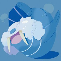  afuron air_bubble blue_background bubble closed_eyes commentary_request full_body highres no_humans open_mouth pokemon pokemon_(creature) pokemon_focus solo tusks underwater walrein 