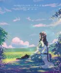  2boys absurdres bidiu_(the_legend_of_luoxiaohei) black_cat black_hair blue_sky cat closed_eyes clouds grass heixiu highres leaf long_hair low-tied_long_hair luoxiaohei morncolour multiple_boys outdoors plant profile short_sleeves sky speech_bubble the_legend_of_luo_xiaohei translation_request tree very_long_hair wide_shot wuxian_(the_legend_of_luoxiaohei) 