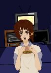  burger burgermeal eating female_child food iwakura_lain mikasocs pale_skin serial_experiments_lain smile solo television 