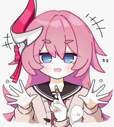  +++ ... 2girls :d applecereal bandaid bandaid_on_finger bandaid_on_hand black_sailor_collar blush cardigan commentary cropped_torso fang hair_between_eyes hands_up highres honkai_(series) honkai_impact_3rd horns liliya_olenyeva long_hair long_sleeves multiple_girls necktie notice_lines open_cardigan open_clothes pink_hair pink_necktie puffy_long_sleeves puffy_sleeves rozaliya_olenyeva sailor_collar shirt short_eyebrows siblings single_horn sisters smile solo_focus spoken_ellipsis thick_eyebrows twins untranslatable_commentary upper_body v-shaped_eyebrows white_shirt 