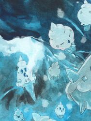  :o blue_eyes blue_sclera breath_weapon breathing_ice closed_eyes colored_sclera commentary cropped english_commentary floating highres mofinngram no_humans open_mouth painting_(medium) pokemon pokemon_(creature) pokemon_focus traditional_media vanillish vanillite watercolor_(medium) 