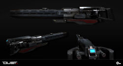  3d absurdres caldari_state_(eve_online) commentary company_logo copyright_logo copyright_name dark_background dust_514 english_commentary eve_online forge_gun_(dust_514) glowing grey_background grey_theme gun highres hybrid_weapon_(eve_online) juliadream logo maya_(medium) multiple_views official_art photoshop_(medium) railgun realistic science_fiction unreal_engine_(medium) weapon weapon_focus 