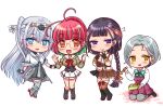  4girls ahoge aqua_bow aqua_bowtie bangs bento black_footwear black_gloves black_hair black_skirt blue_eyes boots bow bowtie braid brown_skirt chest_harness chibi chopsticks clothes_writing collared_shirt dress fingerless_gloves forehead fuyutsuki_(kancolle) gloves gradient_hair green_hair green_shirt grey_hair grey_neckerchief grey_pantyhose grey_sailor_collar grey_shawl grey_thighhighs hachimaki half_gloves harness headband holding holding_chopsticks juliet_sleeves kantai_collection long_braid long_hair long_sleeves microskirt military military_uniform miniskirt multicolored_hair multiple_girls neckerchief one_side_up pantyhose pink-framed_eyewear pink_hair pleated_dress pleated_skirt ponytail puffy_sleeves red_bow red_bowtie redhead sailor_collar sailor_shirt school_uniform serafuku sharasohju shawl shirt short_hair short_sleeves single_braid sitting skirt smile standing streaked_hair swept_bangs tamanami_(kancolle) thigh-highs two-tone_skirt ume_(kancolle) uniform violet_eyes white_headband white_neckerchief white_sailor_collar white_shirt white_skirt yamashio_maru_(kancolle) yellow_eyes 