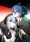  1boy 1girl absurdres bangs blue_eyes blue_hair couple crossed_bangs douluo_dalu glasses hat highres huo_yuhao_(douluo_dalu) long_hair looking_at_viewer semi-transparent short_hair soul_land_ii straight_hair tang_wutong_(douluo_dalu) wojiushitiancai106 