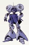  absurdres clenched_hand cunkou_mangren glowing glowing_eye grey_background gundam gyan highres mecha mobile_suit_gundam nagano_mamoru_(style) no_humans one-eyed open_hand parody robot science_fiction solo standing style_parody violet_eyes 