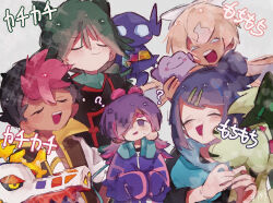  ? black_hair closed_eyes crocalor ditto green_hair hair_ornament hairclip hand_on_another's_cheek hand_on_another's_face liko_(pokemon) meowscarada navi_(pokemon) pokemon pokemon_(anime) pokemon_(creature) pokemon_horizons purple_hair red_hair roy_(pokemon) tagme translation_request ult_(pokemon) user_dfxz4282 