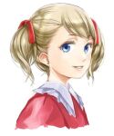  1girl ana_(mother) blonde_hair blue_eyes looking_at_viewer mother_(game) mother_1 sassa_(cb) short_hair short_twintails simple_background smile solo twintails white_background 