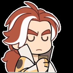  1boy animated animated_gif chibi chibi_only chinese_clothes chinian commentary drinking english_commentary lowres male_focus multicolored_hair official_art ponytail red_hair simple_background solo spit_take spitting sticker_(medium) streaked_hair the_legend_of_luo_xiaohei two-tone_hair white_background white_hair 