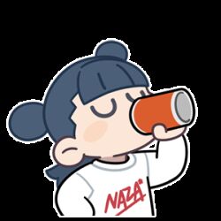  >_< 1boy :d androgynous animated animated_gif black_hair chibi chibi_only closed_eyes commentary double_bun drinking english_commentary hair_bun long_sleeves lowres male_focus nezha_(the_legend_of_luo_xiaohei) official_art open_mouth shirt simple_background smile solo sticker_(medium) the_legend_of_luo_xiaohei white_background xd 