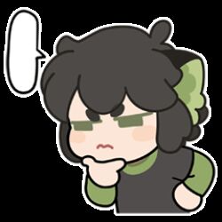  ... 1boy animal_ears animated animated_gif black_hair black_shirt cat_boy cat_ears chibi chibi_only commentary english_commentary green_eyes green_shirt long_sleeves lowres luo_xiaohei luo_xiaohei_(human) male_focus official_art shirt simple_background solo speech_bubble sticker_(medium) the_legend_of_luo_xiaohei thinking white_background 