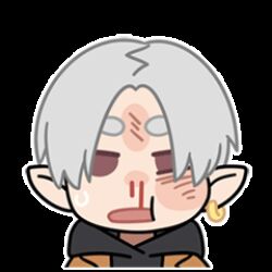  2boys animated animated_gif beaten blood chibi chibi_only commentary earrings english_commentary grey_hair hood hoodie jacket jewelry jienihuang long_sleeves lowres luo_xiaohei luo_xiaohei_(human) male_focus multiple_boys nosebleed official_art parted_bangs pointy_ears simple_background single_earring sticker_(medium) the_legend_of_luo_xiaohei tongue tongue_out white_background 