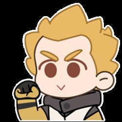  1boy animated animated_gif blonde_hair chibi chibi_only commentary english_commentary gloves lowres male_focus multicolored_gloves official_art ok_sign red_eyes simple_background smile solo sticker_(medium) the_legend_of_luo_xiaohei two-tone_gloves white_background yi_(the_legend_of_luoxiaohei) 