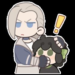  1boy 1girl animal_ears animated animated_gif black_hair blush cat_boy cat_ears chibi chibi_only choker fingerless_gloves gloves grey_hair lowres luo_xiaohei luo_xiaohei_(human) luye_(the_legend_of_luoxiaohei) official_art simple_background sticker_(medium) the_legend_of_luo_xiaohei white_background 