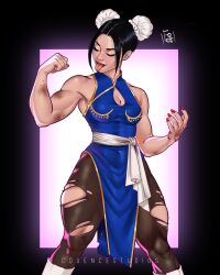  abs biceps breasts chun-li commentary english_commentary full_body highres hot legs muscular street_fighter street_fighter_(2026_movie) thighs 