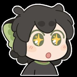  1boy animal_ears animated animated_gif black_hair black_shirt blush cat_boy cat_ears chibi chibi_only commentary english_commentary lowres luo_xiaohei luo_xiaohei_(human) male_focus official_art open_mouth shirt simple_background solo sparkling_eyes sticker_(medium) the_legend_of_luo_xiaohei white_background 