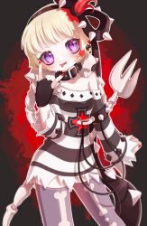  1girl black_gloves blonde_hair bone_print commentary_request fingerless_gloves gloves grey_thighhighs hair_ornament highres magical_girl mahou_shoujo_ikusei_keikaku mahou_shoujo_ikusei_keikaku_limited punk qoo_1025 red_hair short_hair thigh-highs tot_pop violet_eyes 