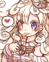  1girl blonde_hair butter_run chips_(food) commentary_request curly_hair earrings food hair_ornament heterochromia highres jewelry long_hair magical_girl mahou_shoujo_ikusei_keikaku mahou_shoujo_ikusei_keikaku_aces potato_chips puk_puck star_ornament white_background 