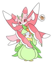  2girls antennae arthropod_girl arthropod_limbs bright_pupils colored_skin commentary_request flower full_body furry furry_female green_hair hair_flower hair_ornament highres lilligant long_hair looking_at_another lurantis mantis_girl monster_girl multicolored_skin multiple_girls no_mouth orange_eyes orange_flower pink_eyes pink_skin plant_girl plant_hair pokemon pokemon_(creature) runa_700 simple_background standing sweatdrop two-tone_skin white_background white_pupils white_skin 