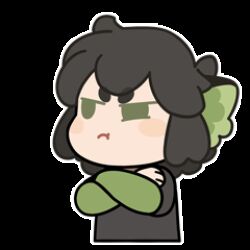  1boy angry animal_ears animated animated_gif black_hair black_shirt cat_boy cat_ears chibi chibi_only commentary crossed_arms english_commentary green_eyes long_sleeves lowres luo_xiaohei luo_xiaohei_(human) male_focus official_art puff_of_air puffy_cheeks shirt simple_background solo sticker_(medium) the_legend_of_luo_xiaohei white_background 
