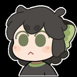  1boy animal_ears animated animated_gif black_hair black_shirt blush cat_boy cat_ears chibi chibi_only commentary english_commentary green_eyes lowres luo_xiaohei luo_xiaohei_(human) male_focus nodding official_art shirt simple_background solo sticker_(medium) the_legend_of_luo_xiaohei white_background 