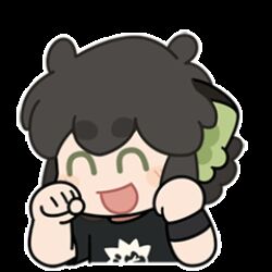  1boy animal_ears animated animated_gif black_hair black_shirt cat_boy cat_ears chibi chibi_only closed_eyes commentary english_commentary lowres luo_xiaohei luo_xiaohei_(human) male_focus official_art open_mouth print_shirt shirt short_sleeves simple_background smile solo sticker_(medium) the_legend_of_luo_xiaohei watch watch white_background 