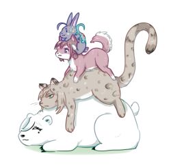  ahoge animal animal_focus animal_tower animal_with_hair animalization awa_subaru bear cat closed_mouth commentary_request ebizuka_tomo girls_band_cry iseri_nina kawaragi_momoka leopard looking_ahead mole mole_under_eye no_humans polar_bear rabbit raya_(yuri15923) rupa_(girls_band_cry) salamander simple_background stack togenashi_togeari white_background 