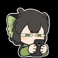  1boy animal_ears animated animated_gif black_hair blush cat_boy cat_ears chibi chibi_only commentary english_commentary holding holding_phone lowres luo_xiaohei luo_xiaohei_(human) male_focus no_mouth official_art phone simple_background smoke_from_ears solo sticker_(medium) the_legend_of_luo_xiaohei white_background 