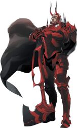  1boy arm_armor armor axe black_cape breastplate cape fire_emblem fire_emblem_awakening full_body highres kozaki_yuusuke leg_armor long_hair mature_male no_pupils official_art planted planted_axe red_armor shoulder_armor solo tall_male transparent_background walhart_(fire_emblem) white_hair 