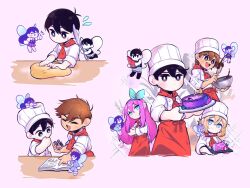  3girls 6+boys alternate_costume alternate_eye_color antenna_hair aubrey_(faraway)_(omori) aubrey_(headspace)_(omori) aubrey_(omori) bad_id bad_twitter_id barefoot basil_(faraway)_(omori) basil_(headspace)_(omori) basil_(omori) big_yellow_cat_(omori) black_eyes black_hair blonde_hair blue_eyes blue_hairband blush book bow_hairband bowl bright_pupils brother_and_sister brothers brown_eyes brown_hair cake chef_hat closed_eyes closed_mouth collared_shirt colored_skin commentary_request cookbook dark-skinned_male dark_skin double-parted_bangs dual_persona fairy fairy_wings flat_top_chef_hat flower flower_wreath food fruit green_hair hair_between_eyes hairband hat head_wreath hero_(faraway)_(omori) hero_(headspace)_(omori) hero_(omori) holding holding_bowl holding_food holding_fruit holding_knife holding_plate image_sample kel_(faraway)_(omori) kel_(headspace)_(omori) kel_(omori) knife korean_commentary long_hair long_sleeves mari_(headspace)_(omori) mari_(omori) mini_person miniboy minigirl mixing_bowl morivivi3 multiple_boys multiple_girls neckerchief omori omori_(omori) open_book open_mouth pajamas pants pink_hair plate pointing purple_hair purple_shorts purple_sweater_vest red_neckerchief red_skirt revision shirt short_hair short_sleeves shorts siblings sidelocks skirt smile striped_clothes striped_pajamas striped_pants sunny_(omori) sweater_vest thumbs_up twitter_sample vertical-striped_clothes vertical-striped_pajamas vertical-striped_pants watermelon watermelon_slice white_hat white_pajamas white_pants white_pupils white_shirt white_skin wings 