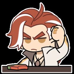  1boy angry animated animated_gif chibi chibi_only chinese_clothes chinian clenched_hand closed_mouth commentary english_commentary food fruit jewelry looking_at_viewer lowres male_focus multicolored_hair official_art ponytail red_hair ring simple_background solo sticker_(medium) streaked_hair table the_legend_of_luo_xiaohei two-tone_hair watermelon watermelon_slice white_background white_hair yellow_eyes 