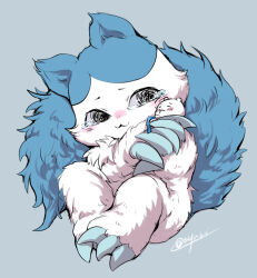  2others ayuri blue_background cat chibikemo chiikawa chiikawa_(character) claws commentary_request full_body furry hachiware_(chiikawa) hachiware_(chimera)_(chiikawa) hug looking_at_another multiple_others simple_background tearing_up 