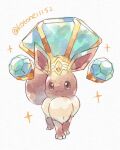  animal_focus brown_eyes closed_mouth commentary_request eevee full_body gem highres kotone11152 no_humans pokemon pokemon_(creature) smile solo standing terastal twitter_username white_background 
