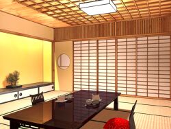  architecture bowl ceiling ceiling_light chair chopsticks clock cup cushion east_asian_architecture flower_pot food game_asset indoors kettle no_humans non-web_source official_art plant plate potted_plant restaurant scenery seisenki_valkyrie_sisters self-datamine sliding_doors table tatami teacup teapot tray variant_set visual_novel_cg window wooden_table zabuton 