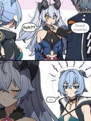 1boy goat_horns heterochromia horns lindverne_sunbringer long_hair lucia_elowen multiple_girls short_hair zenless_zone_zero