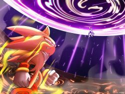  1boy 1ne_chrome 1other animal_ears animal_nose blue_eyes bracelet chest_fur closed_mouth colored_skin energy_ball fire flame-tipped_tail furry furry_male gloves hedgehog_boy highres inhibitor_rings jewelry mega_mewtwo_x mega_pokemon mewtwo multicolored_skin no_humans pokemon pokemon_(creature) pokemon_move pokemon_x_and_y psystrike_(pokemon) purple_skin red_eyes red_fur red_shoes shadow_the_hedgehog shoes short_tail soap_shoes sonic_(series) space super_shadow tail two-tone_fur two-tone_skin v-shaped_eyes white_gloves yellow_fur 