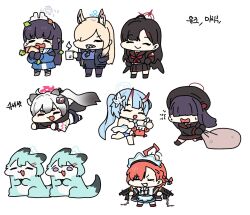  6+girls chibi chibi_only chise_(blue_archive) chise_(swimsuit)_(blue_archive) commentary_request furry ichika_(blue_archive) justice_task_force_member_(blue_archive) kanna_(blue_archive) korean_commentary maid michiru_(blue_archive) miyu_(blue_archive) multiple_girls neru_(blue_archive) police police_uniform policewoman school_uniform sechi_(sechihyeo) shigure_(blue_archive) simple_background swimsuit white_background wings 
