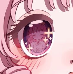  1girl closed_eyes commentary_request crown dress drill_hair eye_reflection gem jewelry long_hair magical_girl mahou_shoujo_ikusei_keikaku mahou_shoujo_ikusei_keikaku_unmarked necklace one-hour_drawing_challenge pink_gem pink_hair qoo_1025 reflection spoilers swim_swim twin_drills violet_eyes white_dress 