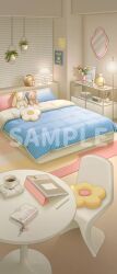  avvy basket bed chair coffee commentary_request cup cushion flower hanging_plant highres indoors mirror mug no_humans official_art pink_flower sample_watermark stuffed_animal stuffed_rabbit stuffed_toy stylus sunoko_(kves3787) table tablet_pc teddy_bear vase watermark white_flower yellow_flower 