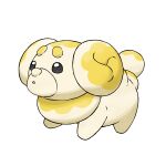  1other :o artist_request black_eyes bread dog fidough food highres no_humans official_art open_mouth pokemon pokemon_(creature) pokemon_(game) pokemon_sv simple_background thick_eyebrows transparent_background yellow_theme 