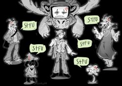  2547waa 6+boys acronym aged_up anger_vein animal_ears asriel_dreemurr asriel_dreemurr_(god_of_hyperdeath) bag black_background black_fur black_sclera closed_eyes collared_shirt colored_sclera commentary deltarune design_speculation english_commentary extra_eyes facial_mark fangs flower flowery_(deltarune) flowey_(undertale) furry furry_male glasses goat_boy goat_ears goat_horns greyscale hat heart heart_locket highres holding horns jacket jewelry locket long_sleeves male_focus monochrome monster multiple_boys open_mouth pants pendant photoshop_flowey plant profanity ralsei ralsei_(hat) robe round_eyewear scarf shaded_face shirt short_hair shoulder_bag signature simple_background squinting striped_clothes teeth trait_connection twitter_username undertale utdr_(toby_fox) vest vines white_fur white_shirt wire 