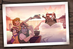  1girl 4boys angry arm_hair beard_stubble boat braces brother_and_sister brown_hair bucket_hat canon_event child collared_shirt commentary dark-skinned_male dark_skin daryl_blubs derivative_work dipper_pines edwin_durland english_commentary facial_hair frown gravity_falls grey_hair grimace grunkle_stan hat lake life_vest mabel_pines mapleleauf multiple_boys mustache old old_man open_mouth outdoors photo_(object) pointing police police_uniform screenshot_redraw shirt siblings stubble sun sunglasses sweater teeth tree turtleneck turtleneck_sweater twins very_dark_skin vest water watercraft 